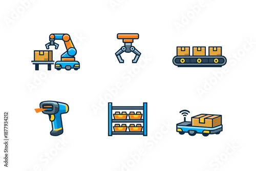 Industrial automation icons for logistics and manufacturing
