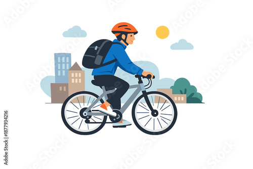 Man riding a bicycle in the city on a sunny day