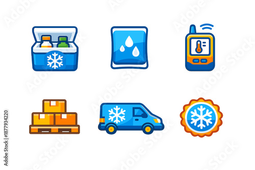 Collection of cold chain logistics and temperature monitoring icons