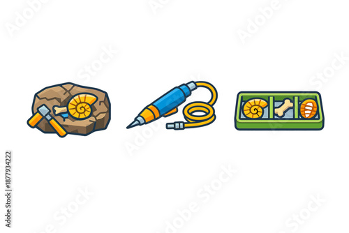 Paleontology Tools and Fossils Illustration