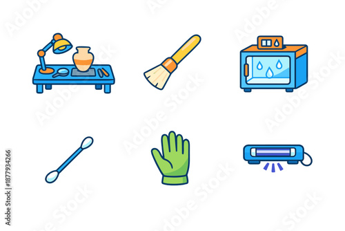 Collection of cartoon icons for laboratory or conservation work