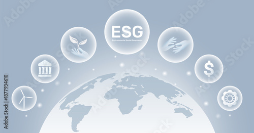 ESG icon concept, Concept of environmental social governance with sustainable global management goals