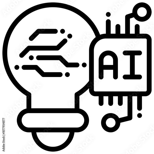 bulb idea thinking learning circuit ai technology simple line icon