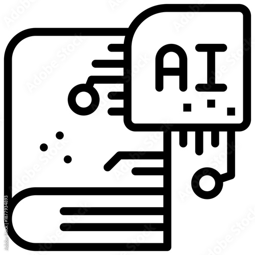 book ai technology learning knowledge artificial intelligence simple line icon