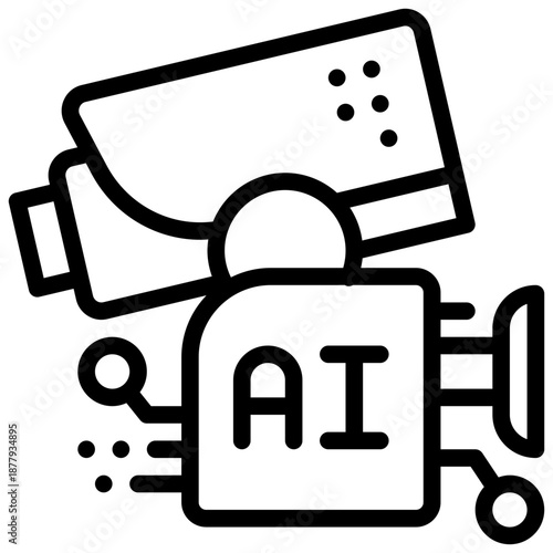 cctv camera security protection ai control technology simple line icon