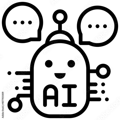 robot chat bot community ai technology thinking simple line icon