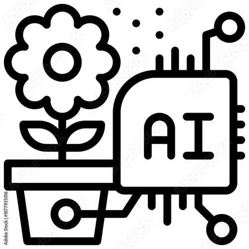 plant flower nature ai control agriculture artificial intelligence simple line icon