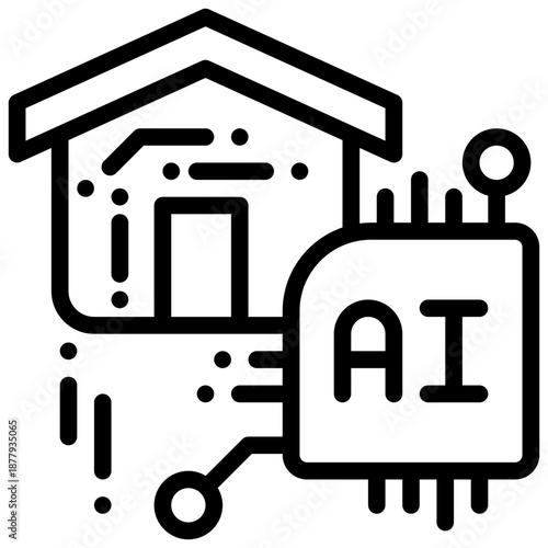 smart home technology ai control chipset circuit simple line icon