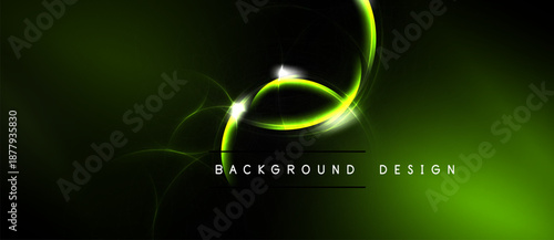 Abstract green energy flow. Bright lines create dynamic visual effect. Dark background emphasizes glowing curves, modern design element.