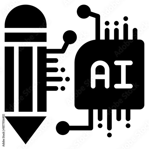 pencil writing learning ai technology generate article solid glyph icon