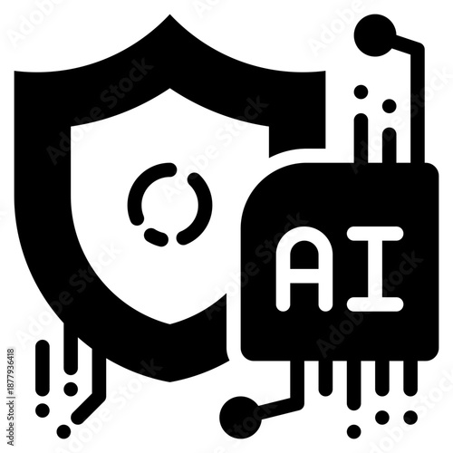 shield protection safety security ai technology chipset solid glyph icon