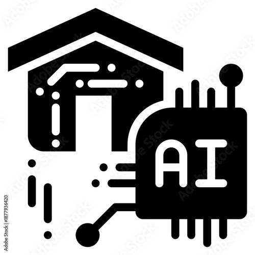 smart home technology ai control chipset circuit solid glyph icon