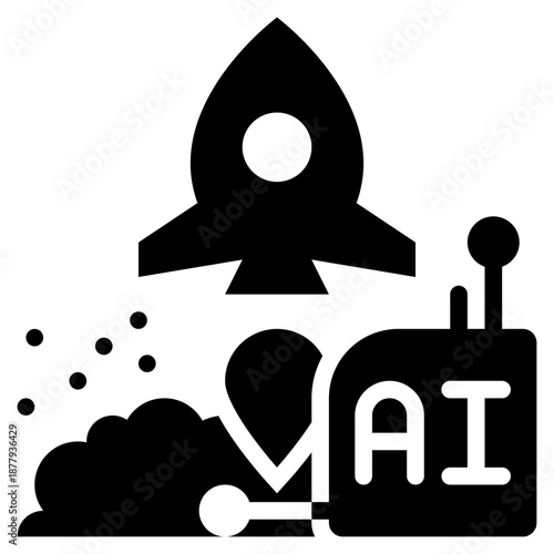 startup rocket launcher knowledge ai technology solid glyph icon