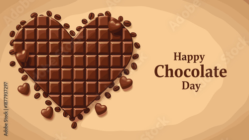 Chocolate heart background celebrating Happy Chocolate Day with sweet cocoa design for love romance dessert marketing banner template social media
