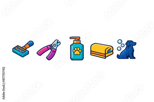Dog grooming tools and supplies icons