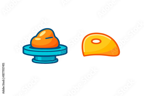 Glowing orange blob on a blue platform and a yellow glowing shape