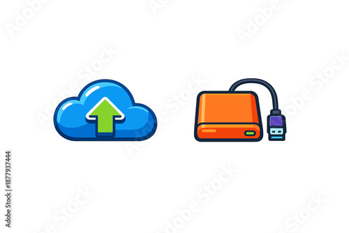 Cloud upload and external hard drive icons