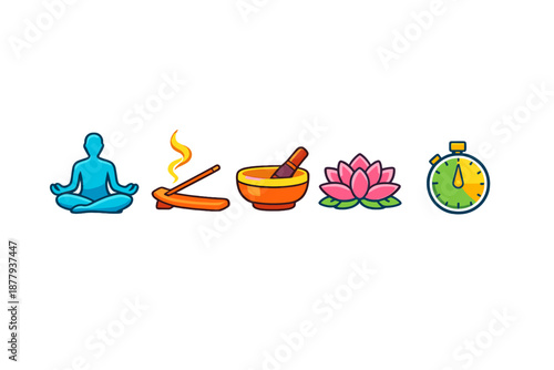 Meditation, Incense, Bowl, Lotus Flower, and Timer Icons