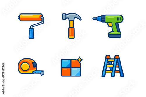 Collection of construction and renovation tools icons