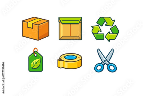 Collection of packaging and eco-friendly icons