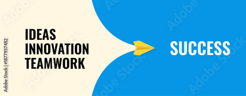 Journey from Ideas, Innovation, and Teamwork Leading to Success, Represented with an Arrow