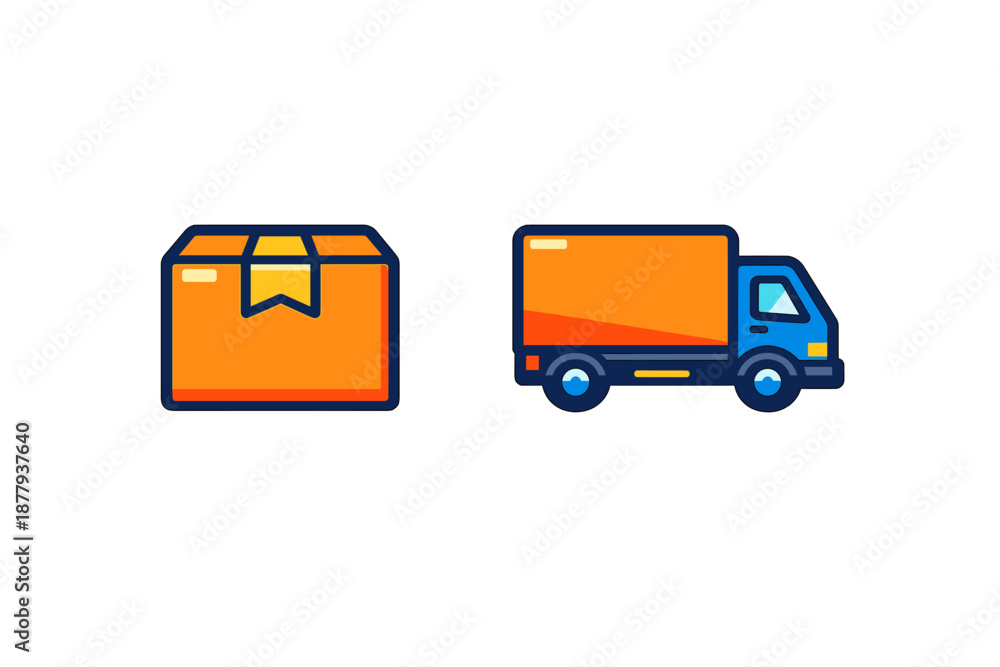 Fototapeta premium Delivery truck and package icons with glow effect