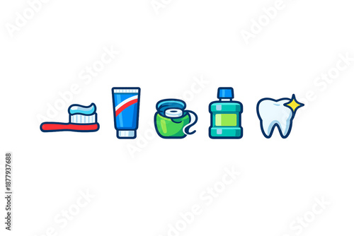 Oral hygiene products and healthy tooth illustration