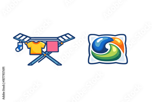 Laundry items: drying rack and detergent pod