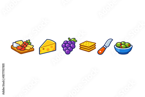 Cheese, Grapes, Crackers, Knife, and Olives Icons