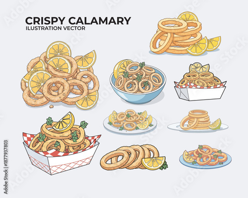 flat ilustration crispy calamary bundle design ilustration for graphic design and restaurant or cafe menu