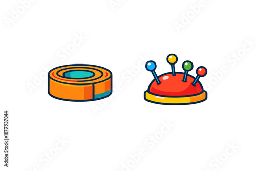 Sewing tools: tape measure and pin cushion with pins