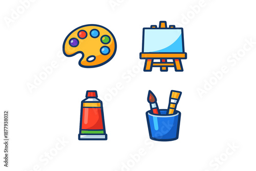 Set of creative art icons on a dark background