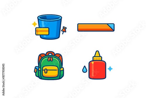 Collection of School and Art Supplies Icons