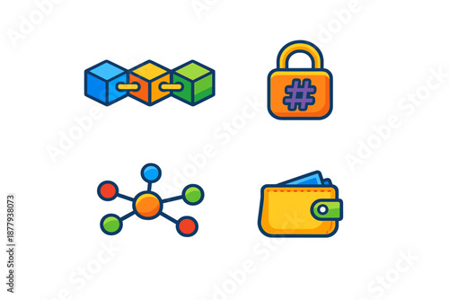 Blockchain, Security, Network, and Wallet Icons