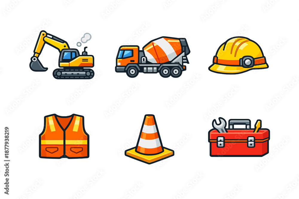 Naklejka premium Construction icons set on dark background