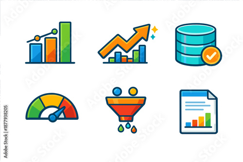 Set of six business and finance infographic icons