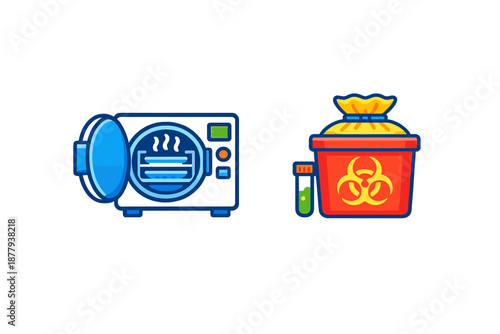 Autoclave and biohazard waste bin with test tube
