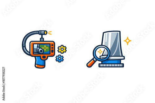 Inspection tool and magnifying glass icon set