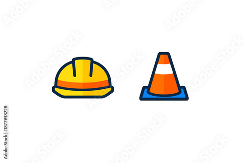 Construction icons: hard hat and traffic cone