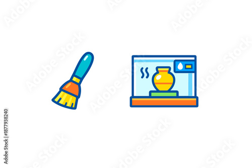 Creative tools: paintbrush and 3D printer with vase