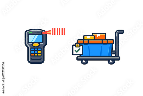 Barcode scanner and a warehouse cart with packages