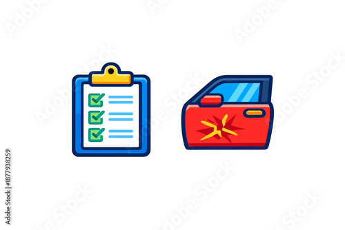 Car damage checklist icon set