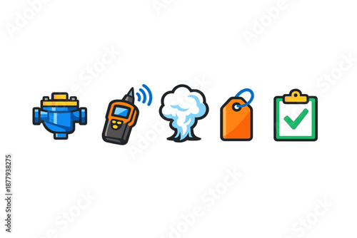 Set of five simple flat icons with glowing effects