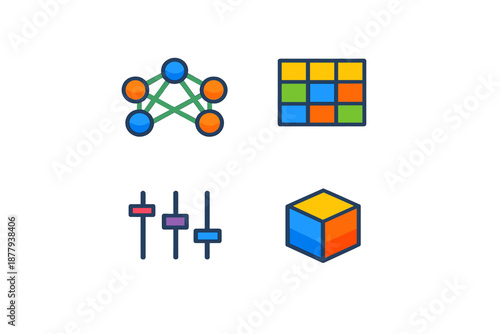 Abstract digital icons set on dark background