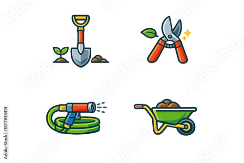 Gardening tools icons set