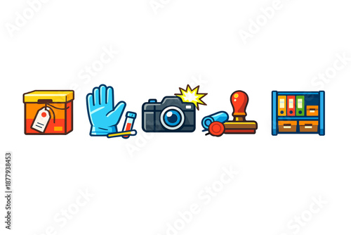 Crime scene investigation icons with a flat design style
