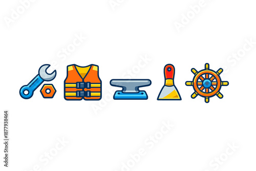 Set of industrial and maritime icons on a gradient background