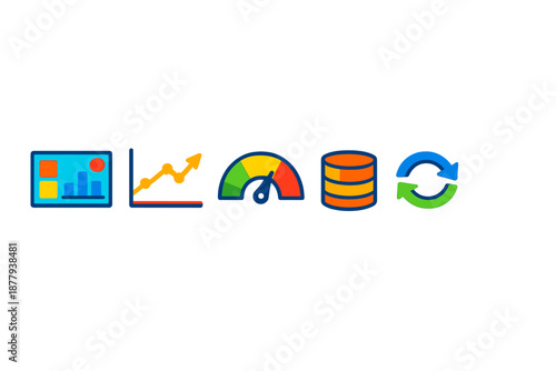 Business and Technology Icons with Neon Glow