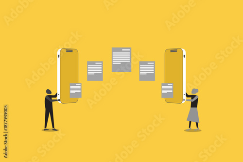 Data image file transfer between device smartphone. File transfer copy files data sheet exchange concept