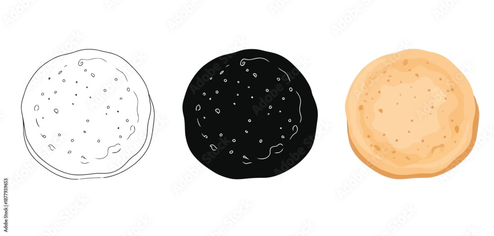 Fototapeta premium Pancakes Vector Set in Three Styles — Line Art, Silhouette and Color Version for Islamic Design, App UI, Posters and Branding